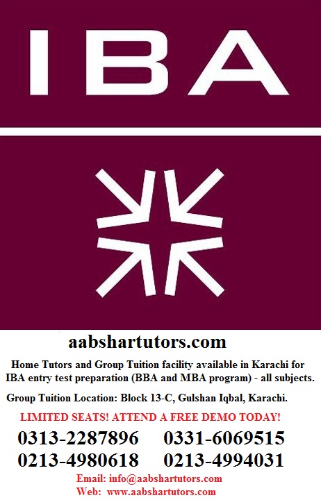 iba entry test home tutor and private tuition in karachi, group tuition and coaching classes, institute of business administration, aptitude test
